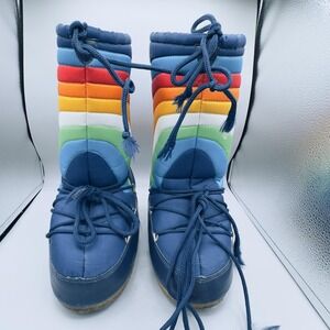 Tecnica Moon Rainbow Boots Women 35/38 Blue Retro Snow Winter 80s Vintage